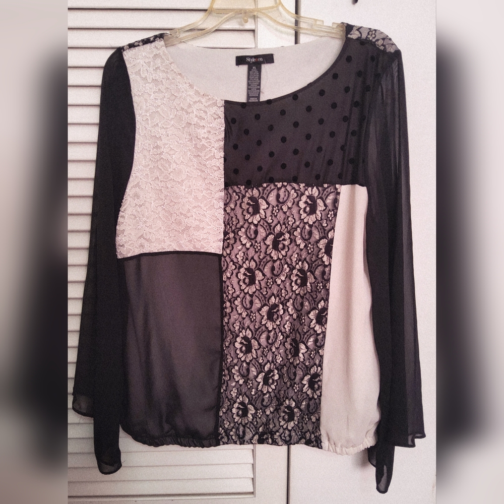 10 for $10 🔥Style & Co. Black and Cream Patchwork Blouse🔥